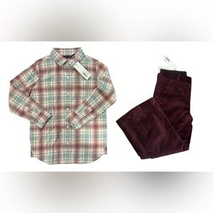 NWT- Janie and Jack Plaid Shirt & Ruby Red Rabbit Velvet Pants
